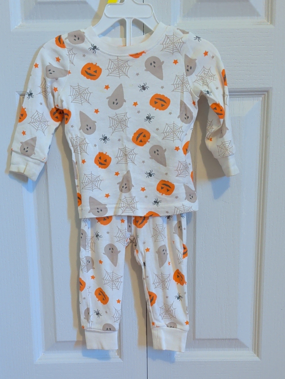 Kids Halloween Ghost & Pumpkin Pajama Set - White & Orange